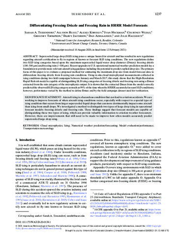 Differentiating freezing drizzle and freezing rain in HRRR model forecasts