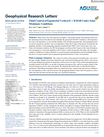 Tidal control of equatorial vertical E × B drift under solar minimum conditions