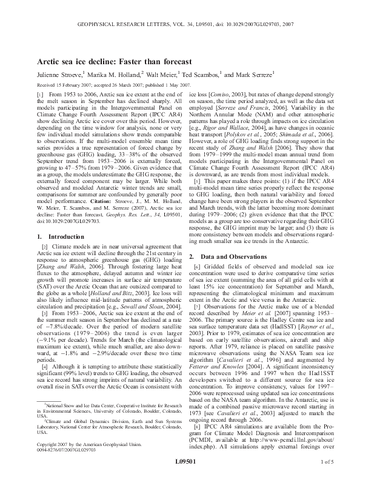 Arctic Sea ice decline: Faster than forecast