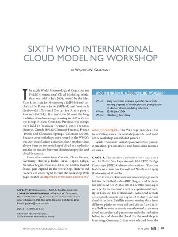 Report from the 6th WMO international cloud modeling workshop