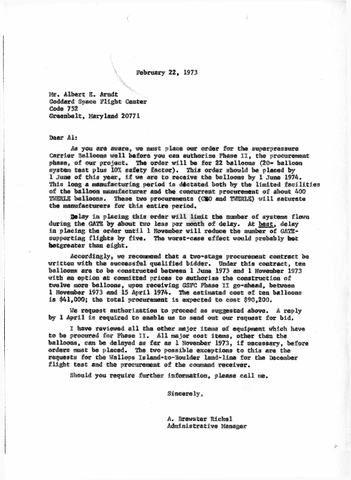 Correspondence, A. Brewster Rickel to Albert E. Arndt