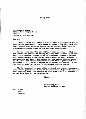 Correspondence, A. Brewster Rickel to Albert E. Arndt