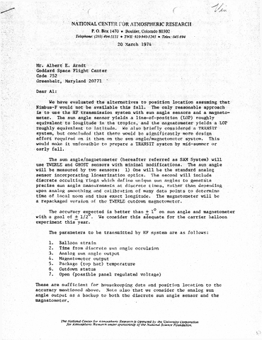 Correspondence, Ranjit Passi and Vin Lally to the Carrier Balloon File