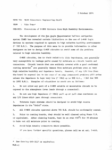 Memo, Mike Exner to NCAR Electronic Engineering Staff