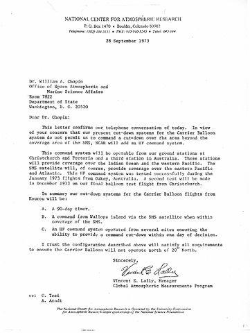 Correspondence, Vincent Lally to William A. Chapin