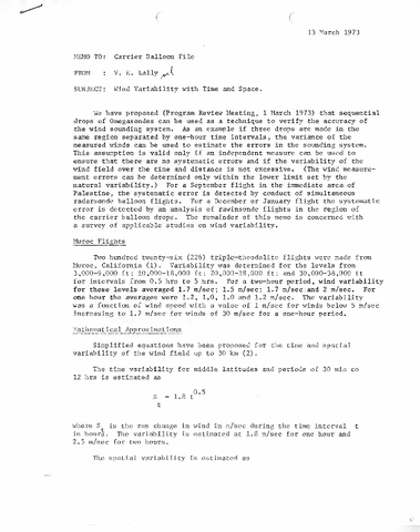 Memo, V. E. Lally to Carrier Balloon File