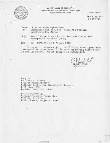 Correspondence, Chief of Naval Operations to John C. Warren