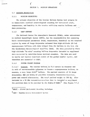 Report, Mission Operations for Carrier Balloon System test program