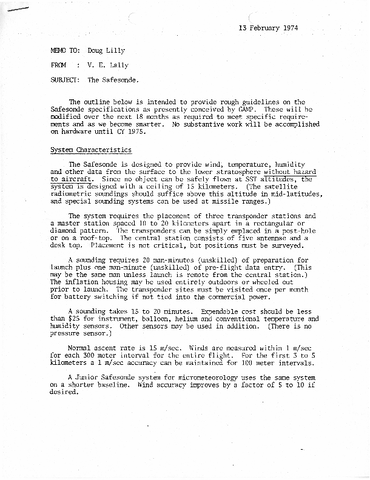Memo, V.E. Lally to Doug Lilly