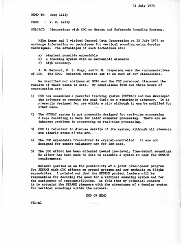 Memo, V.E. Lally to Doug Lilly