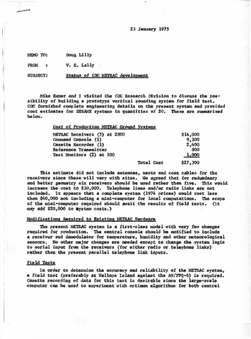 Memo, V.E. Lally to Doug Lilly