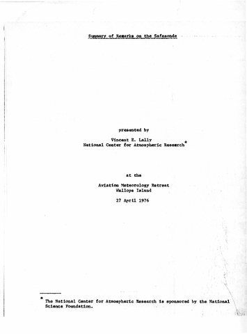 Summary of Remarks on the Safesonde