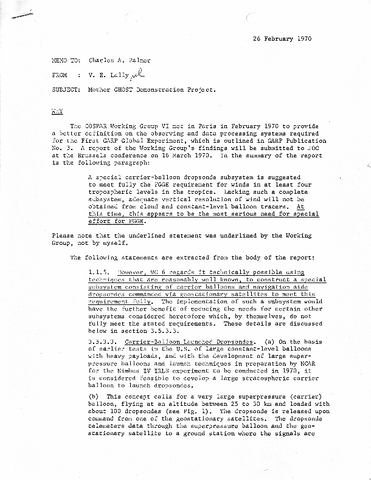 Memo, V.E. Lally to Charles A. Palmer