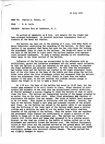 Memo, Vincent E. Lally to Charles A. Palmer, Jr.