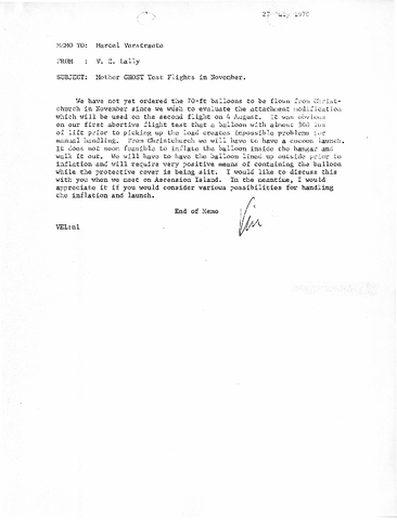 Memo, V. E. Lally to Marcel Verstraete