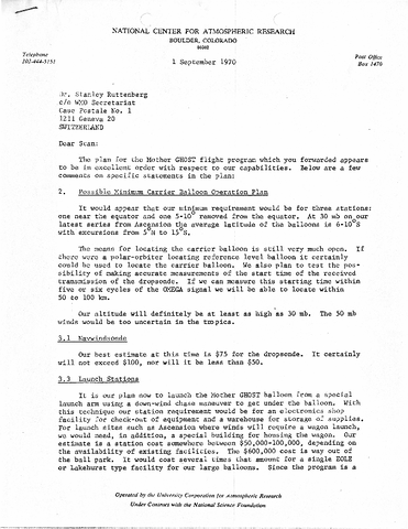 Correspondence, Vincent E. Lally to Dr. Stanley Ruttenberg