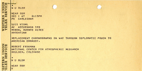Telegram, Bob Frkyman to Luis Vidal