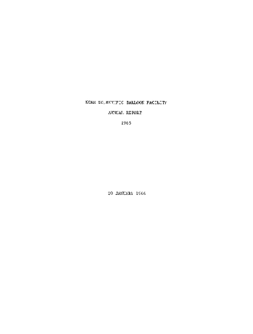 NCAR Scientific Balloon Facility Annual Report, 1965