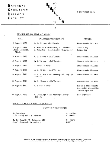 Newsletter, National Scientific Balloon Facility, September 1975