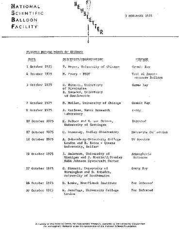 Newsletter, National Scientific Balloon Facility, November 1975