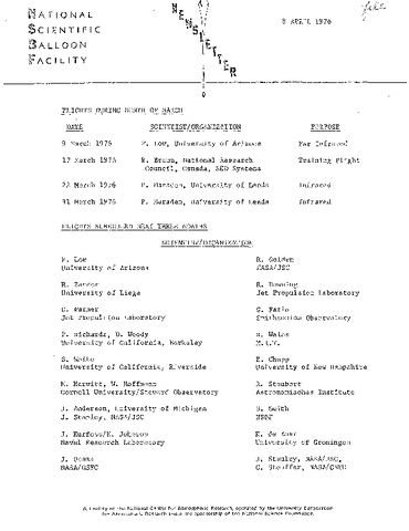 Newsletter, National Scientific Balloon Facility, April 1976