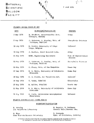 Newsletter, National Scientific Balloon Facility, June 1976