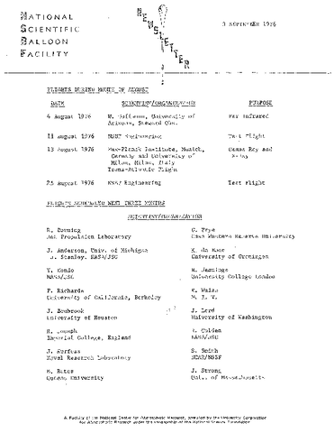 Newsletter, National Scientific Balloon Facility, September 1976