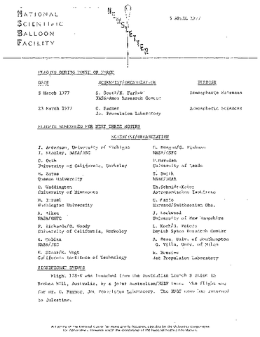 Newsletter, National Scientific Balloon Facility, April 1977