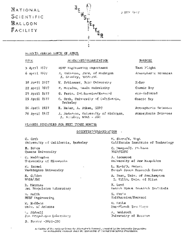 Newsletter, National Scientific Balloon Facility, May 1977