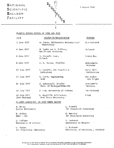 Newsletter, National Scientific Balloon Facility, August 1977