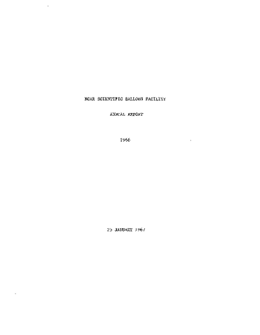 NCAR Scientific Balloon Facility Annual Report 1966