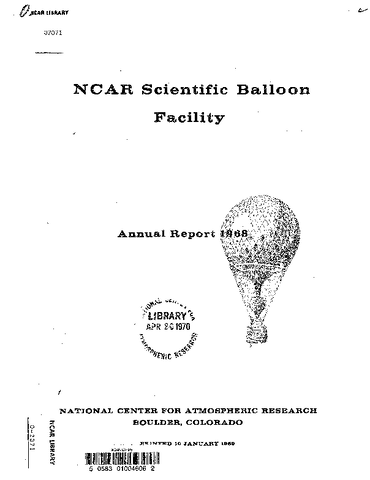 NCAR Scientific Balloon Facility Annual Report 1968