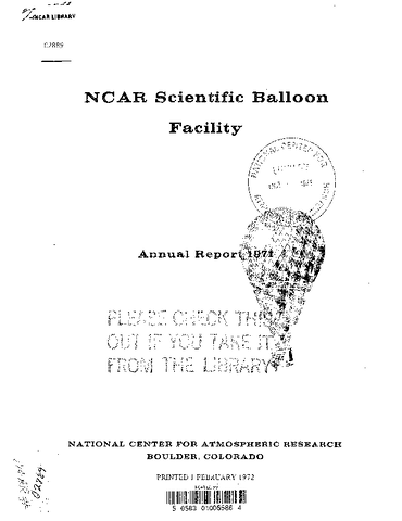 NCAR Scientific Balloon Facility Annual Report 1971