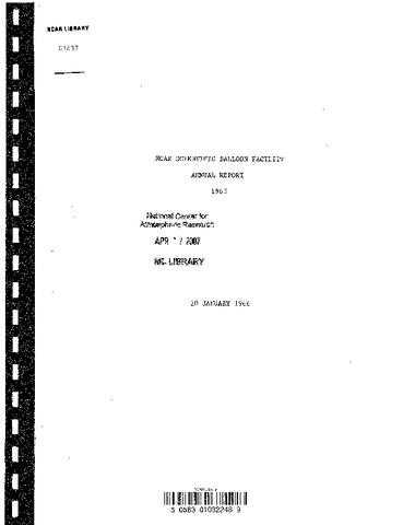 NCAR Scientific Balloon Facility Annual Report 1965