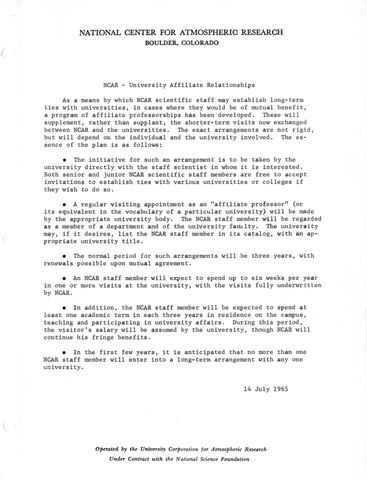 NCAR - University Affiliate relationships