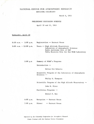 Preliminary discussion schedule: April 10 and 11, 1963