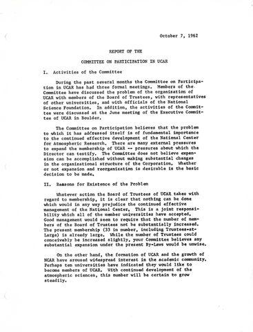 Report of the Committee on Participation in UCAR