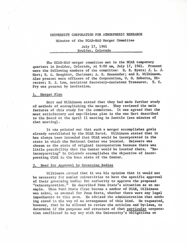 Minutes of the UCAR-HAO Merger Committee