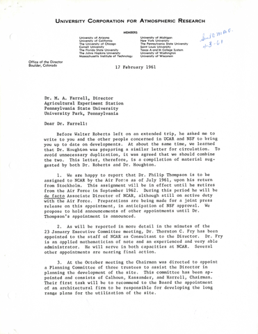 Correspondence, Joseph H. Rush to M. A. Farrell