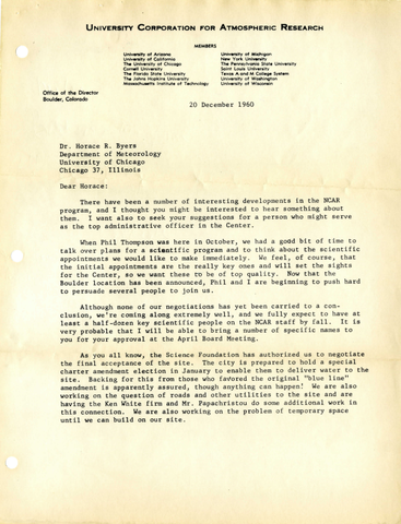 Correspondence, Walter Orr Roberts to Horace R. Byers