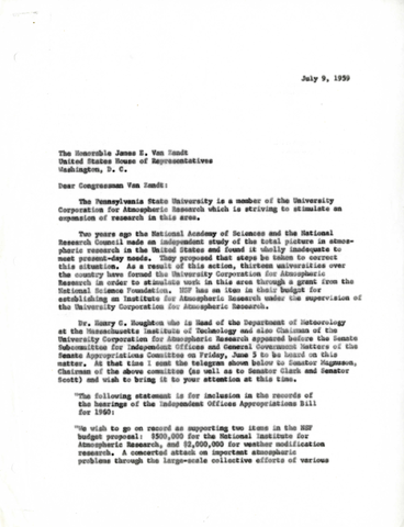 Correspondence, M. A. Farrell to Congressman James E. Van Zandt