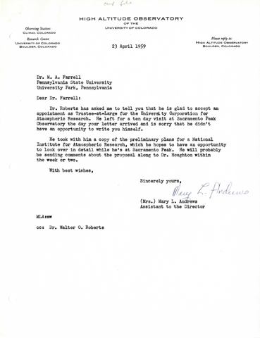Correspondence, Mary L. Andrews to M. A. Farrell