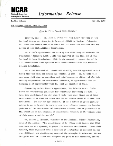 John W. Firor named NCAR Director