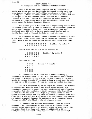 Provocations #18: Supercomputers and the "Chinese reminder theorem"