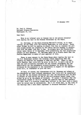Correspondence from Walter Orr Roberts to Paul Scherer, NSF