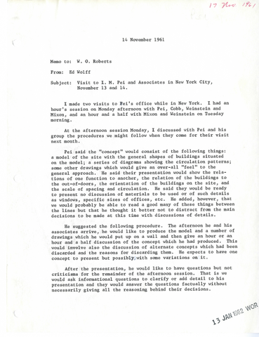 Memo from Ed Wolff to Walter Orr Roberts