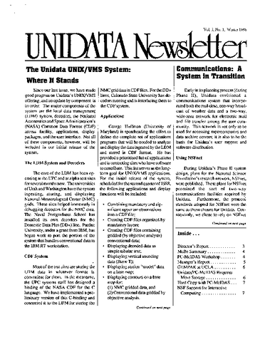 UNIDATA Newsletter Volume 3, Number 1, Winter 1988