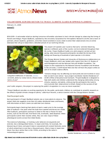 Volunteers across the nation to track climate clues in spring flowers