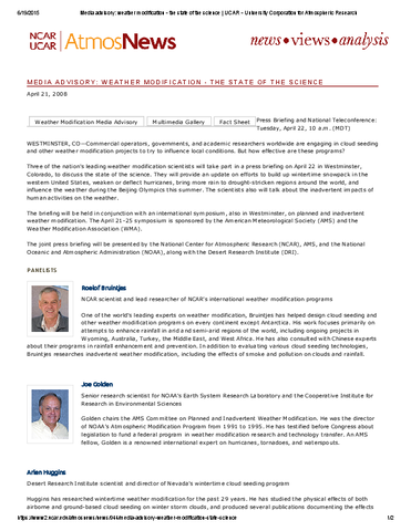 Media advisory: weather modification - the state of the science