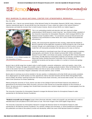 Eric Barron to head National Center for Atmospheric Research